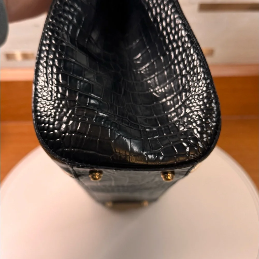 Brahmin Alice Satchel Black Carlisle Snake Embossed Leather Purse Small